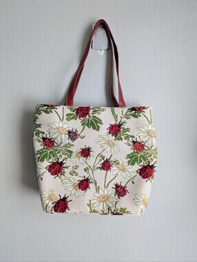Floral Ladybug Sturdy Canvas Tote Bag